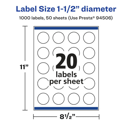 Avery Durable Waterproof Round Labels with Sure Feed, Print to The Edge, 1.5" Diameter, 1,000 Oil and Tear-Resistant Labels, Laser/Pigment-Based Inkjet Printable Labels (36587)