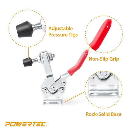 POWERTEC 10PK Hold Down Toggle Clamp, 500 lbs Holding Capacity, 225D Antislip Quick Release Horizontal Clamps for Woodworking Jigs & Fixtures, Welding, Drill Press, Crosscut Sled (20331)