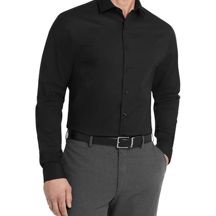 Kenneth Cole Men's Dress Shirt Slim Fit Solid, Black, 16"-16.5" Neck 36"-37" Sleeve