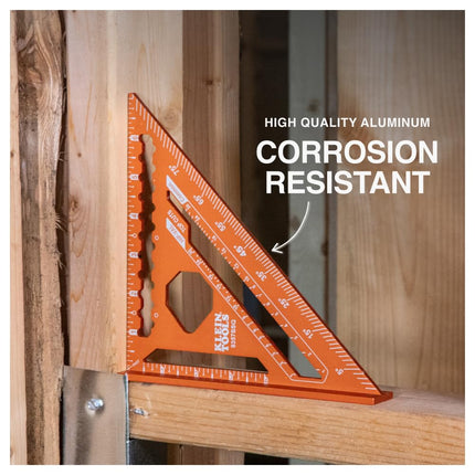 Klein Tools 9357SSQ Rafter Square, 7-Inch, Double Laser Etched Aluminum, Multi-Functional, Carpenter Measuring Layout Tool, Triangle Ruler for Woodworking