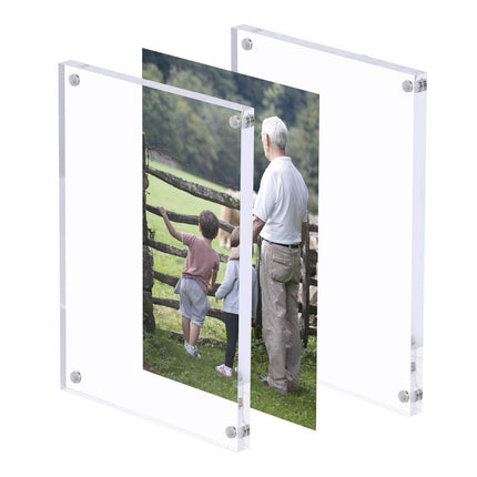 AMEITECH 5x7 Acrylic Photo Frame, Magnetic Picture Frames, 10 + 10MM Thickness Stand in Desk Table, Clear (5 Pack)