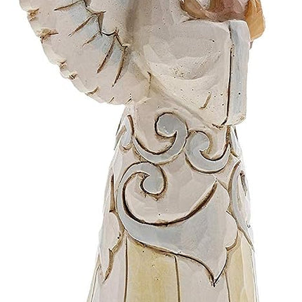 Enesco Jim Shore Heartwood Creek White Woodland Farmhouse Angel with Dog Figurine, 5.2 Inch, Multicolor