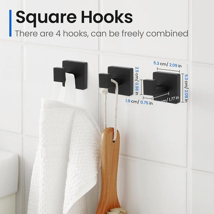 FAHKNS Juego de accesorios de baño de 10 piezas, juego de barra de toalla de baño de acero inoxidable de 60 cm, juego de aro de toalla cuadrado para montaje en pared de baño, negro