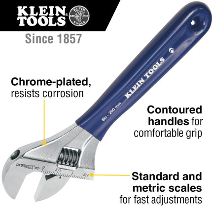 KLEIN TOOLS Adjustable Wrench with Extra-Wide Jaw, 8-Inch D509-8