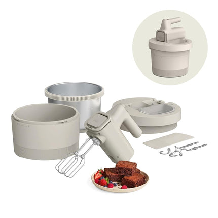 bella 3.5 Qt Hand Blender & Stand Mixer, 2 in 1 Electric Mixer with Bowl, Dough Hook, Whisk & Egg Beater, Multifunctional Handheld Blender & Mixer for Baking, 200 Watt, Oatmilk