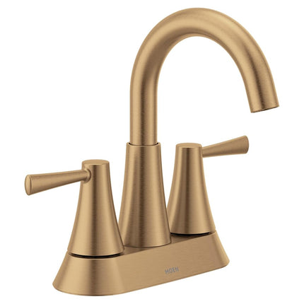 Moen Ronan Bronzed Gold Two-Handle 4" Centerset Modern Bathroom Faucet with Push-Down Drain, 84022BZG