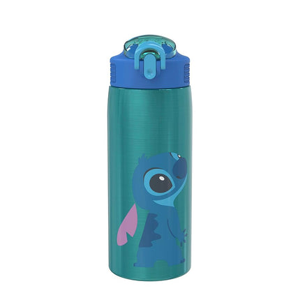 Zak Designs Disney Lilo and Stitch Water Bottle for Travel and At Home, 19 oz Vacuum Insulated Stainless Steel with Locking Spout Cover, Built-In Carrying Loop, Leak-Proof Design (Stitch)