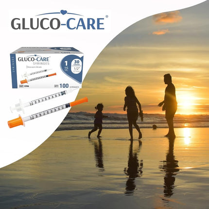 GLUCO-CARE 1 ml/cc Syringes 30G x 1/2’’ (12.7mm), Orange Cap, 100/box