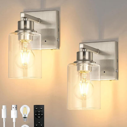 Battery Operated Wall Sconce Set of 2, Dimmable Wi
