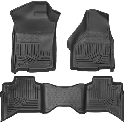 Husky Liners Weatherbeater Series | Front & 2nd Seat Floor Liners - Black | 99011 | Fits 2009-2018 Dodge Ram 1500 Quad Cab, 2019-2022 Ram 1500 Classic Quad Cab 3 Pcs