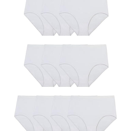 Fruit of the Loom Women's Tag Free Cotton Brief Panties (Regular & Plus Size), Plus Brief-10 Pack-White, 10