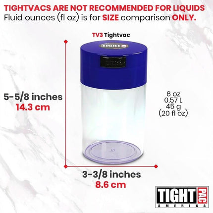 TIGHTVAC - 1 oz to 6 ounce Vacuum Sealed Storage Container - Dark Blue Cap & Clear Body