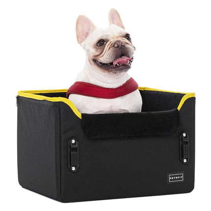 Dog Car Seats for Small Dogs, Puppy Stable Pet Car Seat for Car with Clip-On Leash, Fleece Liner Perfect for Small Pets Up to 25lbs (Black and Yellow)