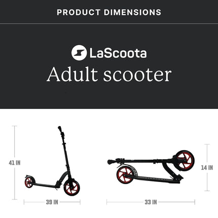 Lascoota Adult Kick Scooter - Black, 264 lb Capacity - Foldable Commuter Scooter for Adults with Front Suspension - Wear-Resistant Wheels & Adjustable Handlebar Height