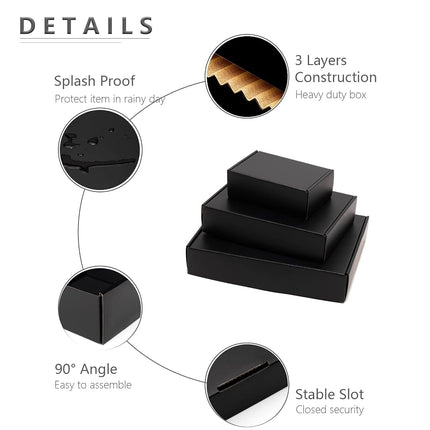 Timirog 6x6x2 Inches Small Black Shipping Boxes 25 Pack - Corrugated Cardboard Mailing Box for Small Business, Tab Locking Literature Mailer for Packing Jewelry Ornament Gift Craft Packaging Supplier