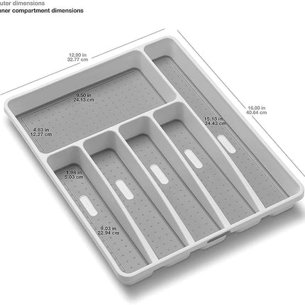 madesmart Antimicrobial Classic Large Silverware Tray Soft Grip, Non-Slip Kitchen Drawer, 6 Compartments, Multi-Purpose Home Organization, EPA Certified, White