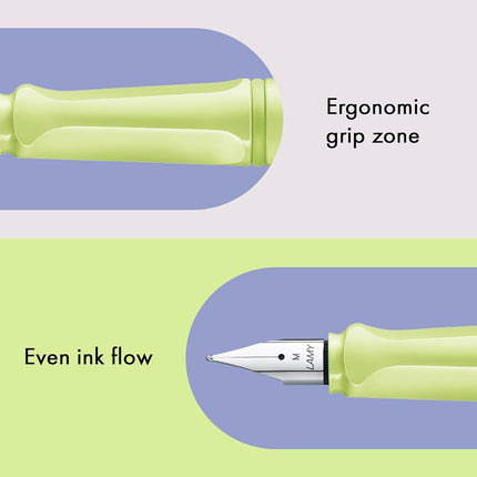 LAMY safari springgreen - Fountain Pen with ergonomic grip & polished steel nib in size EF - ideal for any Writing & Calligraphy - including LAMY T 10 blue cartridge - Right-Handed