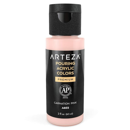 Pintura acrílica para pouring ARTEZA - 60 ml (2 oz), rosa clavel de alto flujo, no necesita mezcla, para pouring sobre lienzo, vidrio, papel, madera, azulejos, piedras