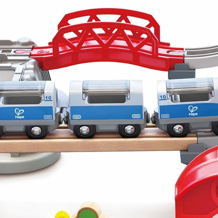 Hape City Railway and Train Bucket Set Toy with storage box that forms part of the scene, Ages 3 and up