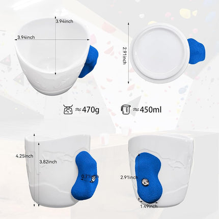 Two Stones Rock Climbing Coffee Mug (White + Blue, Ceramic, 450ml, Novelty, Reusable)
