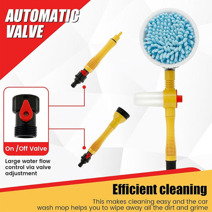 Abizarch Auto Rotating Car Wash Brush Multifunctional Car Foam Cleaning Kit with 360° Spin Head Portable Chenille Car Scrub Brush High Pressure Cleaning Tool Long Handle for Home Car(Waterless Pipe)