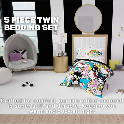 Franco Collectibles Sanrio Hello Kitty & Friends Bedding 5 Piece Super Soft Comforter and Sheet Set with Sham, Twin, (100% Official Licensed Product)