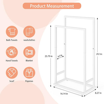 Freestanding Towel Racks for Bathroom 2 Tier Hand Towel Drying Rack Metal Blanket Towel Holder Stand for Bedroom Indoor Outdoor Pool Small Blanket Rack (Matte White)