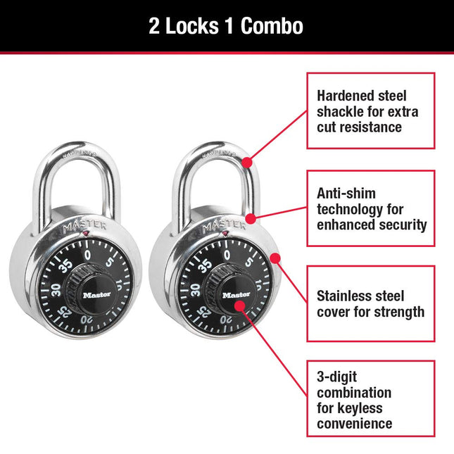 Master Lock 1500T Locker Lock Combination Padlock, Black, 2 Pack