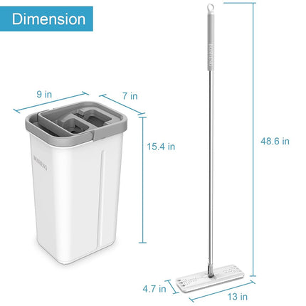 Flat Floor Mop and Bucket, BOSHENG Self Wringing Microfiber Mop and Bucket Set with 3 Washable and Reusable Pads, Home Floor Cleaning System for Wet and Dry Use.