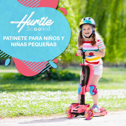 Hurtle 3-Wheeled Scooter for Kids - Wheel LED Lights, Adjustable Lean-to-Steer Handlebar, and Foldable Seat - Sit or Stand Ride with Brake for Boys, Watermelon - Hurtle HURFS79W