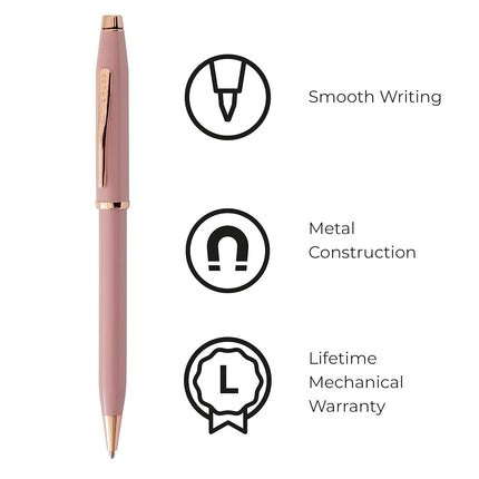 CROSS Century II AT0082-164 Twist-Action Lacquer Ballpoint Pen with Rose Gold Plated Appointments, includes Premium Gift Box and Black Cartridge, Medium Point, 1 Pack, ‎Smoky Pink