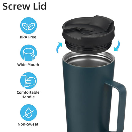 Konokyo Insulated Tumbler with Handle and Straw, 26 OZ Travel Coffee Mug Stainless Steel Cup Metal Water Bottle,Navy Blue