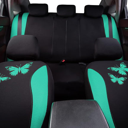 Flying Banner Butterfly car seat Covers ful Set Fashion Universal Lady Woman Female Rear Bench Split Colorized (Full Set, Mint Green)