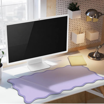 Hahafelt Scalloped Desk Mat Large Scalloped Piping Cute Desk Mat Aesthetic Preppy Table Pad Large Nonslip Pad with Edge Stitching Waterproof Gaming(Purple,31.5 x 15.75 Inches)