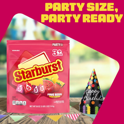 Starburst FaveReds Fruit Chews Candy, Individually Wrapped, One 50 Ounce (1.4kg) Resealable Party Size Bag