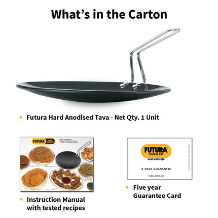 Futura Hard Anodised Concave Tava Griddle, 10-Inch, 6.35mm with Steel Handle