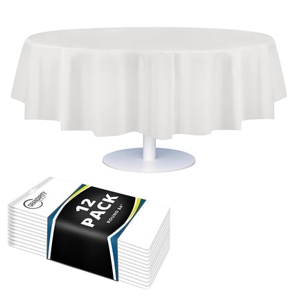 White 84" Round 12 Pack Premium Disposable Plastic