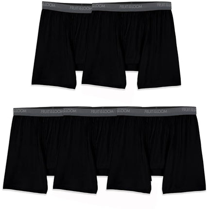 Fruit of the Loom Men's Boxer Briefs, Regular Leg-Micro Stretch-5 Pack Black, S