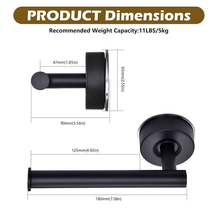 YOHOM Suction Cup Toilet Paper Holder No Drill Bathroom Tissue Holder with Strong Suction Removable Wall Mount Stainless Steel Paper Roll Holder for Kitchen Bath,Matte Black, 1 PCS