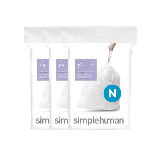 simplehuman Code N Custom Fit Drawstring Rubbish Bags, 45-50 Liter / 12-13 Gallon, White, 60 Count