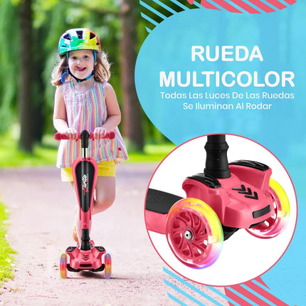 Hurtle 3-Wheeled Scooter for Kids - Wheel LED Lights, Adjustable Lean-to-Steer Handlebar, and Foldable Seat - Sit or Stand Ride with Brake for Boys, Watermelon - Hurtle HURFS79W
