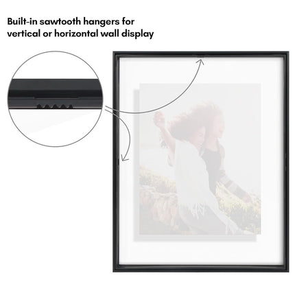 Americanflat Aluminum 11x14 Floating Picture Frame in Black - Use as 11x14 Picture Frame or 8x10 Floating Frame - Photo Frame with Slim Metal Molding and Polished Plexiglass with Hanging Hardware
