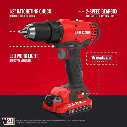 Taladro/Atornillador inalámbrico CRAFTSMAN V20 (CMCD701C2)