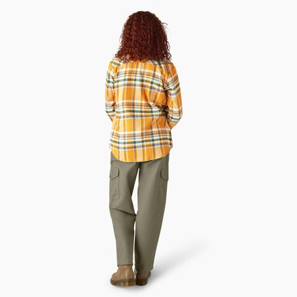Camisa de manga larga a cuadros Dickies para mujer, oro inca, pequeña