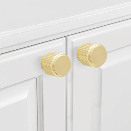 BUKOBYHE 10 Pack Brushed Brass Kitchen Cabinet Knobs & Pulls - Gold Knurled Drawer Knobs