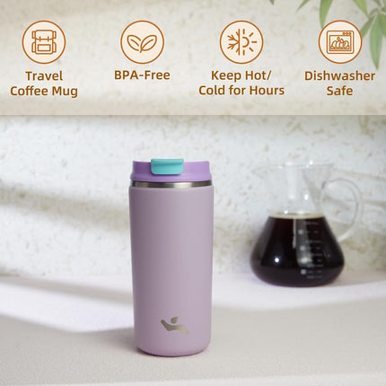 Konokyo Tumbler with Lid, 12 oz Travel Coffee Mug Double Wall Vacuum Stainless Steel Thermal Metal Cup Insulated Water Bottle,Lavender