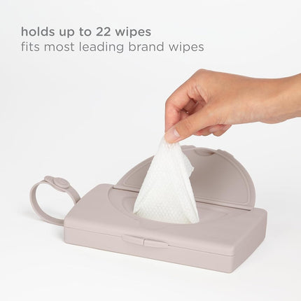 Ubbi On-The-Go Baby Wipes Dispenser, Portable Wipes Container for Travel, Diaper Bag Accessory Must Have for Newborns, Reusable Wipes Holder, Taupe