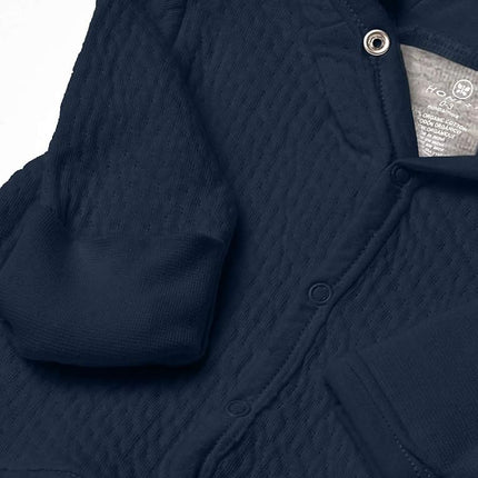 HonestBaby Boys and Girls Organic Cotton Matelasse Snap-Front Hooded Jacket - blue - Newborn