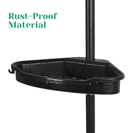Takywep Étagère d'angle de douche à tension, Organisateur de rangement de salle de bain antirouille avec 4 étagères réglables, Étagère d'angle de douche avec patin en caoutchouc, Hauteur 101,6 cm - 122 cm, Noir