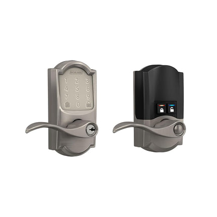 FE789WB CAM 619 Acc Encode WiFi Accent Lever Smart Lock, Keyless Entry Touchscreen Door Lock with Camelot Trim, Satin Nickel